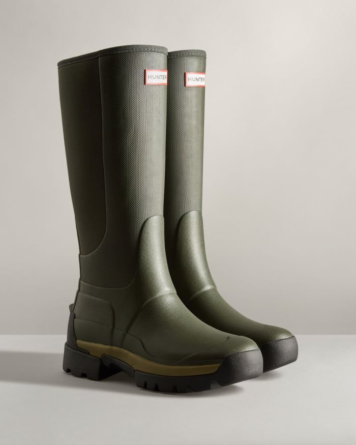 Dark Olive Women's Hunter Balmoral Field Hybrid Tall Rain Boots | 2mBtny5M