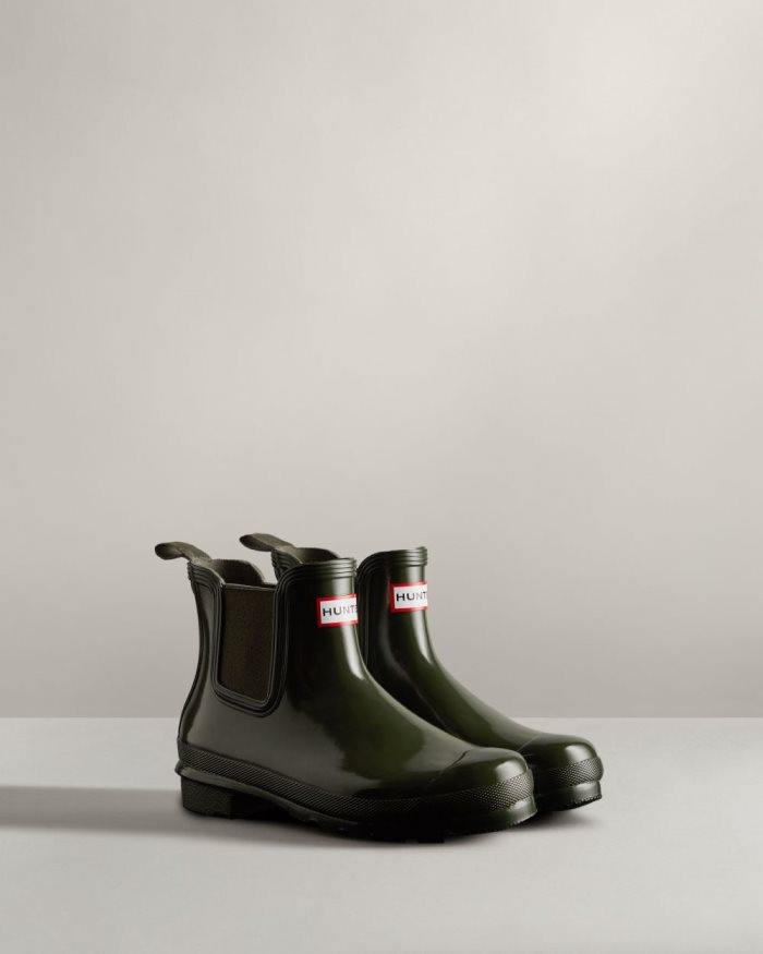 Dark Olive Women's Hunter Original Gloss Chelsea Boots | IkVXNbE1