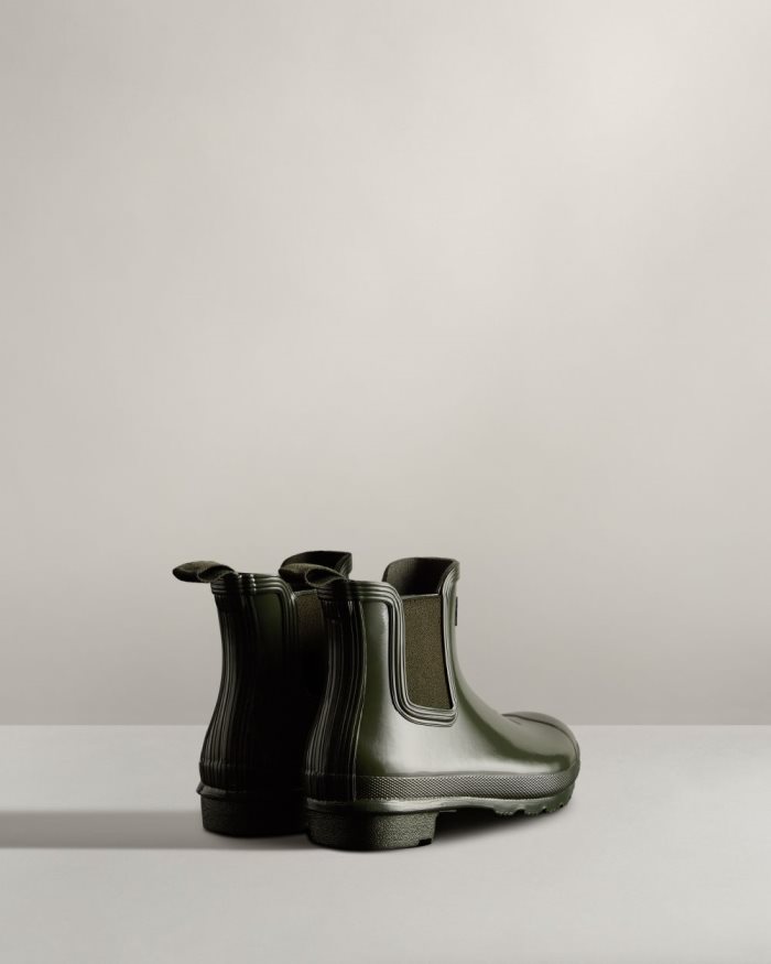 Dark Olive Women's Hunter Original Gloss Chelsea Boots | IkVXNbE1