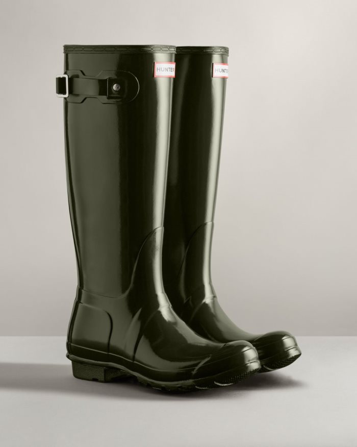 Dark Olive Women's Hunter Original Tall Gloss Rain Boots | 0ytMGnC9