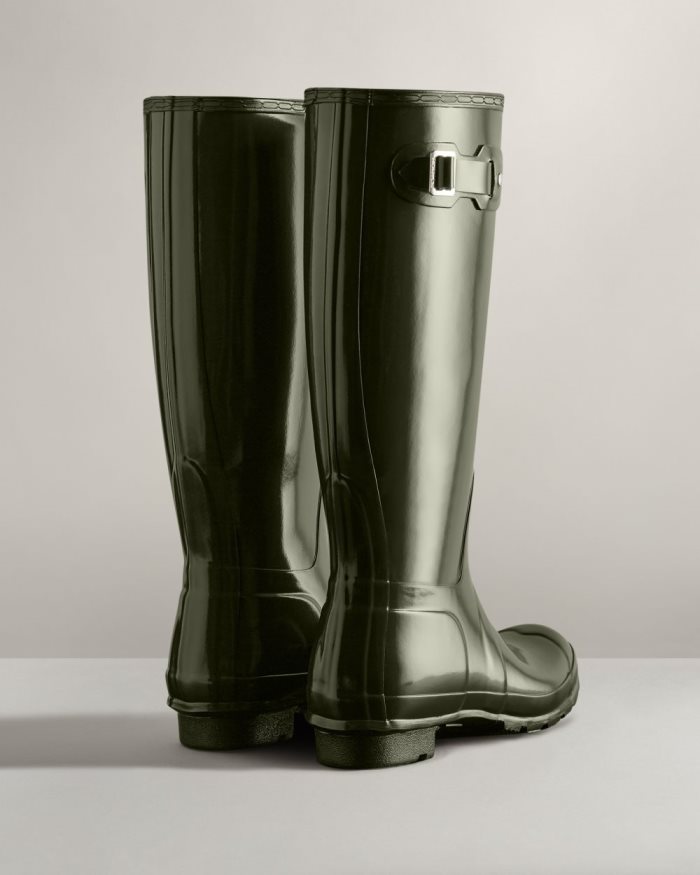 Dark Olive Women's Hunter Original Tall Gloss Rain Boots | 0ytMGnC9