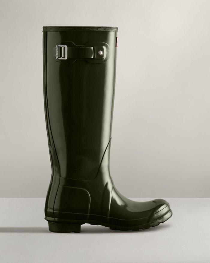 Dark Olive Women's Hunter Original Tall Gloss Rain Boots | 0ytMGnC9