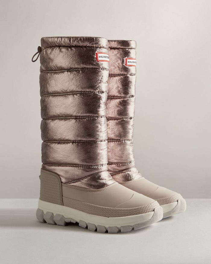 Dark Silver / Grey Women's Hunter Insulated Metallic Tall Snow Boots | PJckZWN4