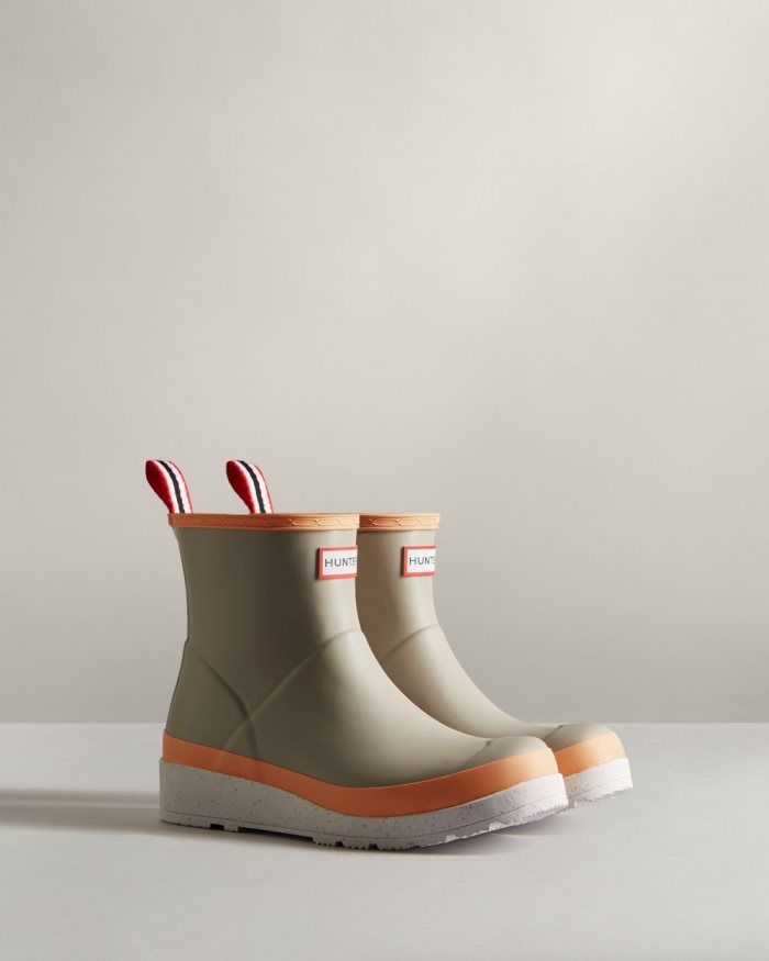 Grey / Coral / White Women's Hunter Play Short Speckle Rain Boots | XvW8MzWk