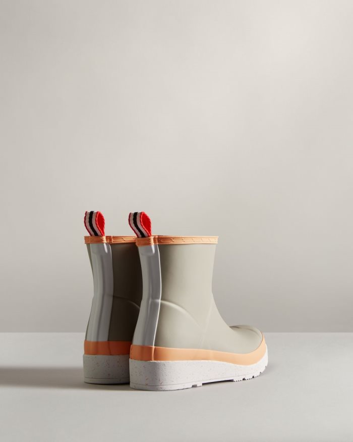 Grey / Coral / White Women's Hunter Play Short Speckle Rain Boots | XvW8MzWk