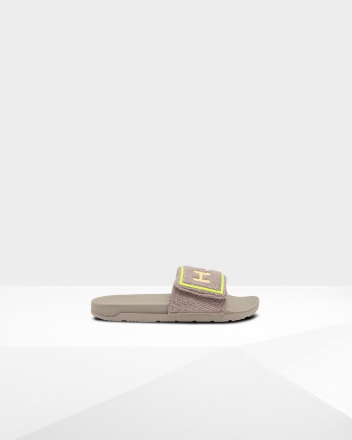 Grey Men's Hunter Terry Towelling Logo Adjustable Slides | re73D2cq