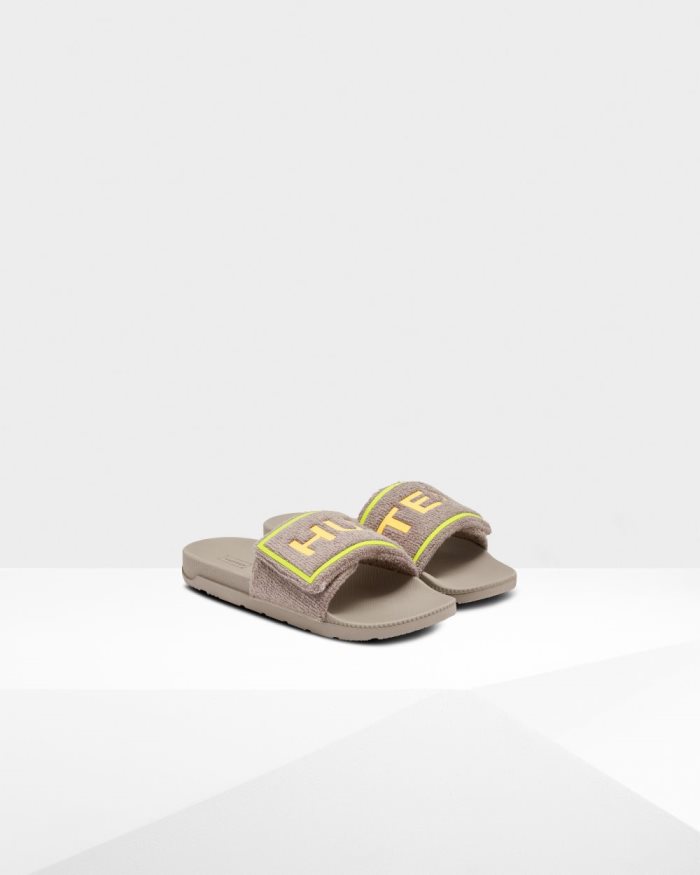 Grey Men's Hunter Terry Towelling Logo Adjustable Slides | re73D2cq