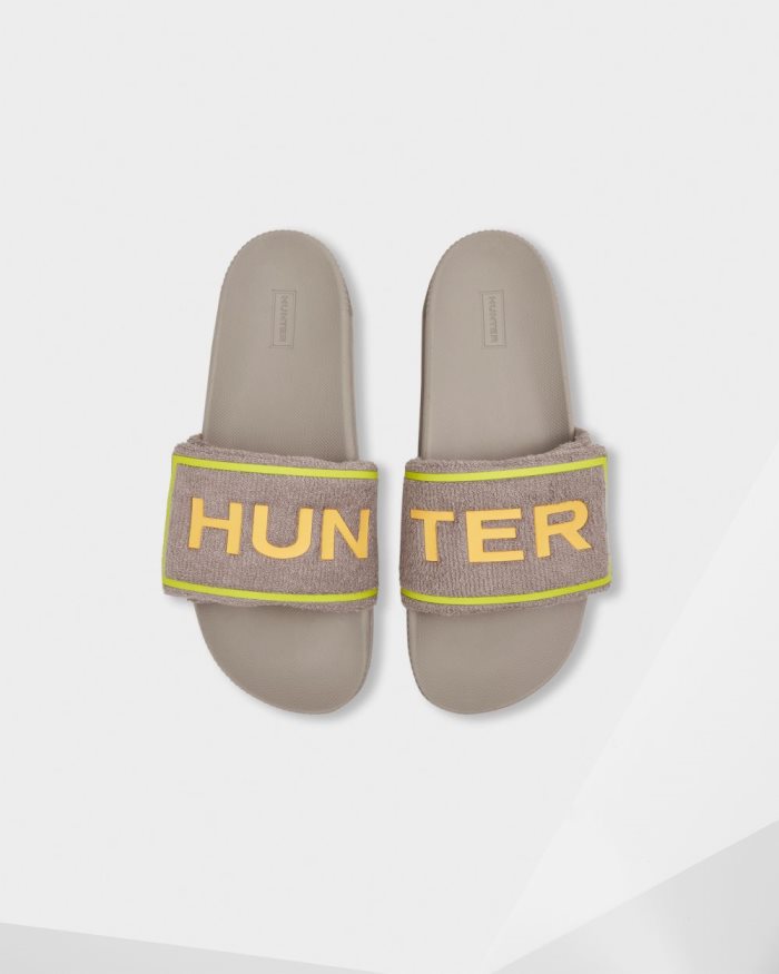 Grey Men\'s Hunter Terry Towelling Logo Adjustable Slides | re73D2cq