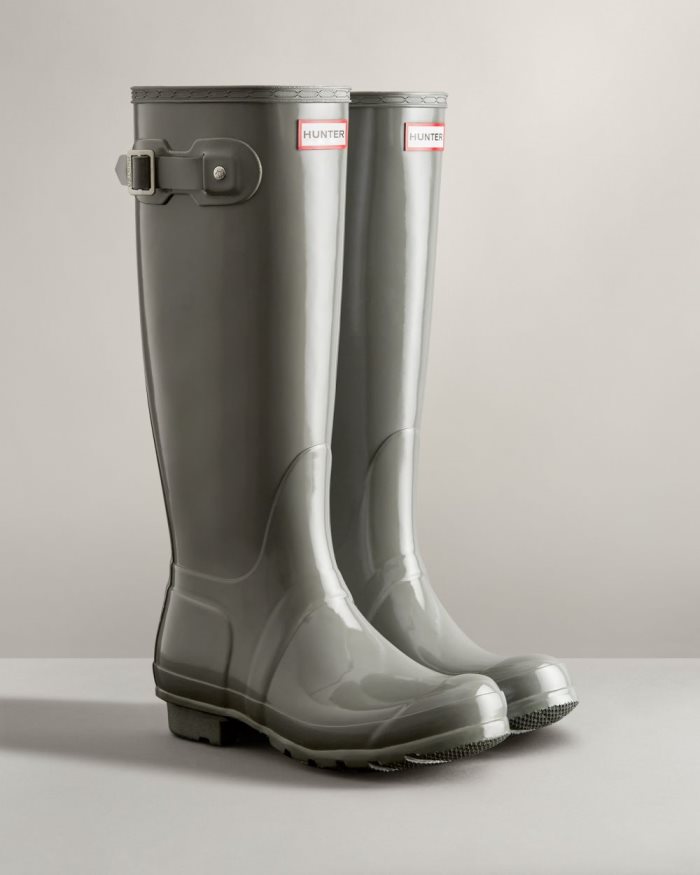 Grey Women's Hunter Original Tall Gloss Rain Boots | lxH8Ywx7