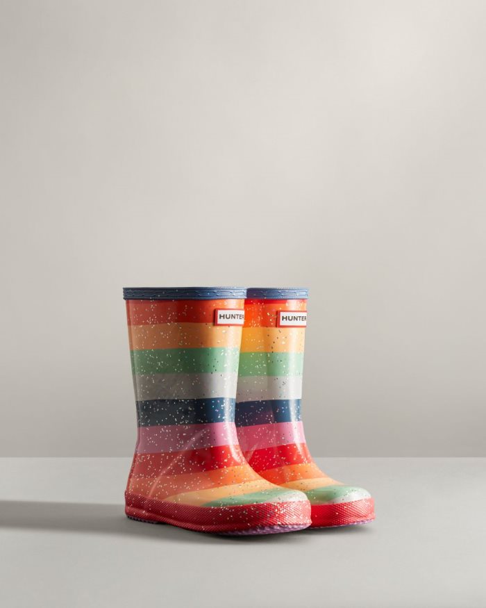 Multicolor Kids' Hunter First Classic Glitter Rainbow Rain Boots | 514nv85G