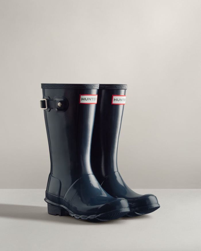 Navy Kids' Hunter Original Gloss Rain Boots | Plinc5yh