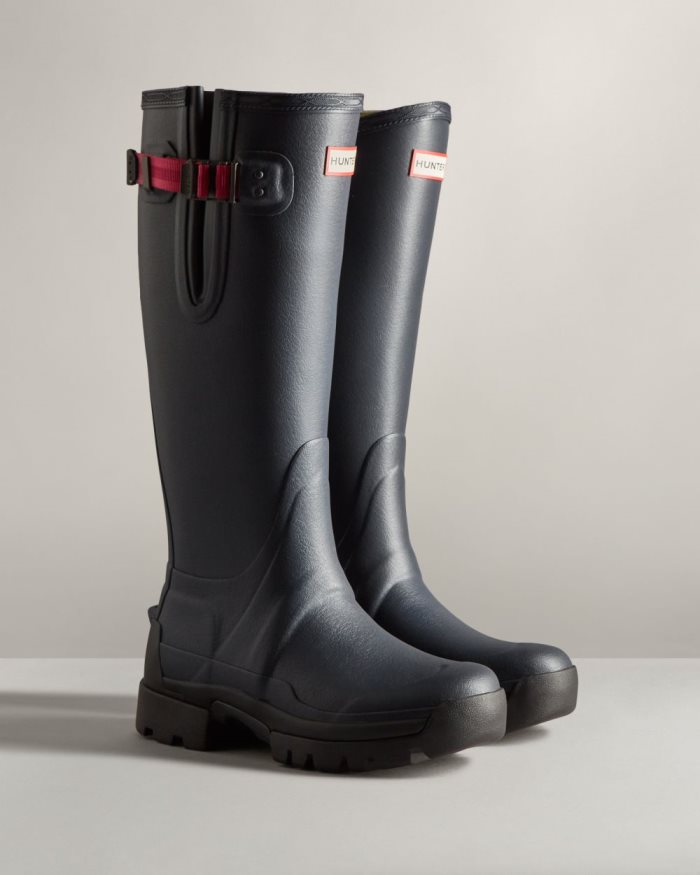 Navy / Red Women's Hunter Balmoral Adjustable 3mm Neoprene Rain Boots | JClKtini