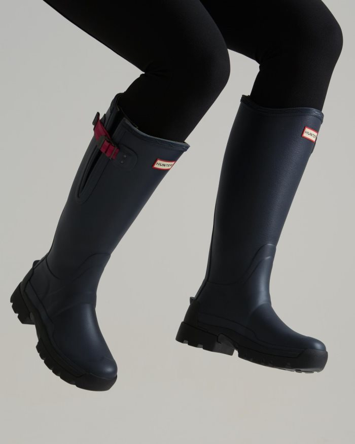 Navy / Red Women's Hunter Balmoral Adjustable 3mm Neoprene Rain Boots | JClKtini