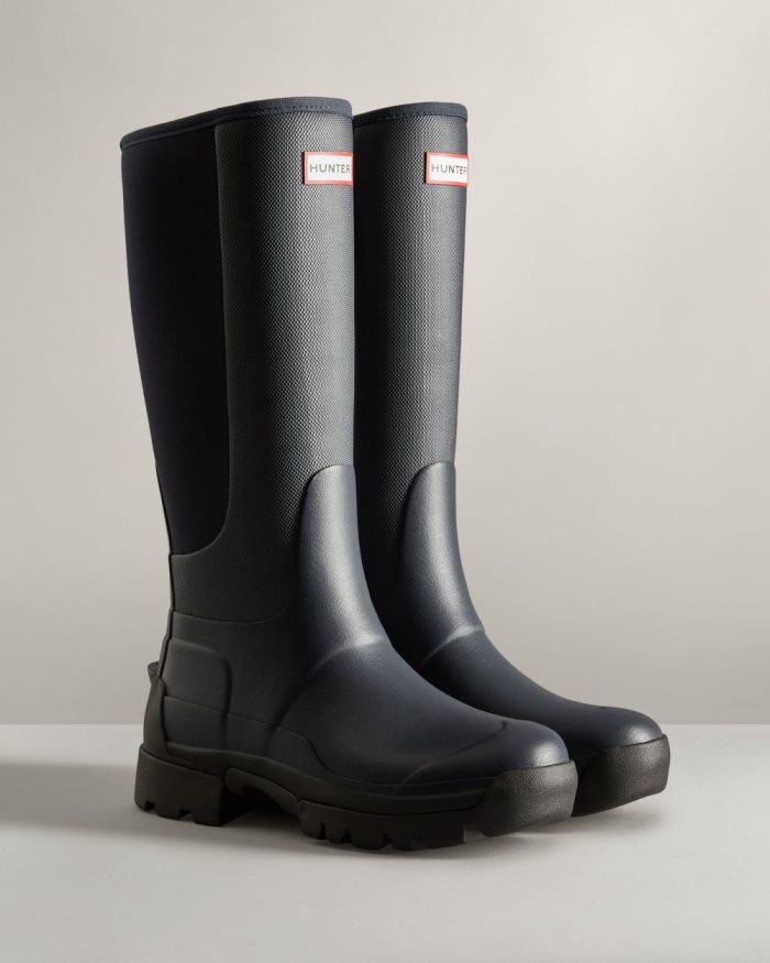 Navy Women's Hunter Balmoral Field Hybrid Tall Rain Boots | NlOWCDXF