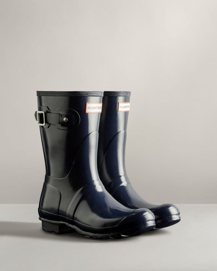 Navy Women's Hunter Original Short Gloss Rain Boots | gjx5hkLp