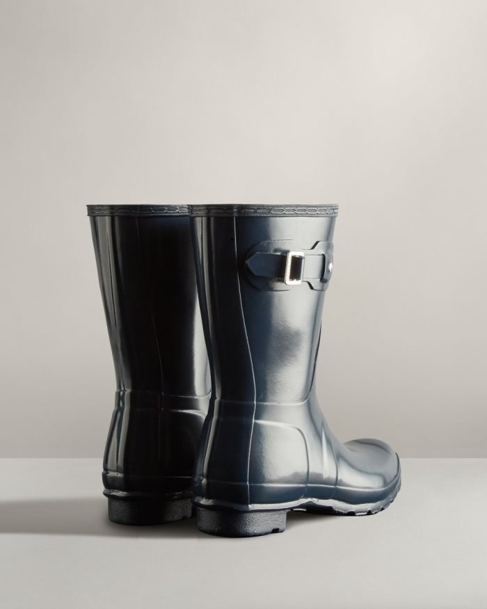 Navy Women's Hunter Original Short Gloss Rain Boots | gjx5hkLp