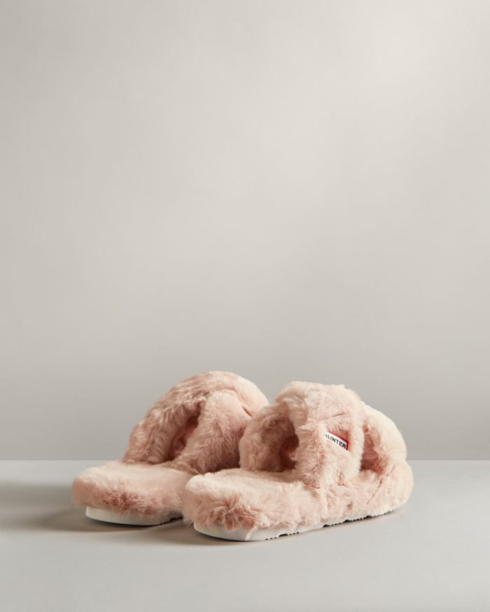 Pink Women's Hunter Faux Fur Flatform Crossover Slides | Lu3j8GWa