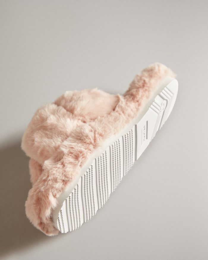 Pink Women's Hunter Faux Fur Flatform Crossover Slides | Lu3j8GWa