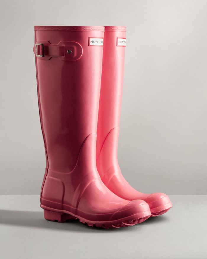 Pink Women's Hunter Original Tall Gloss Rain Boots | On0CfN40