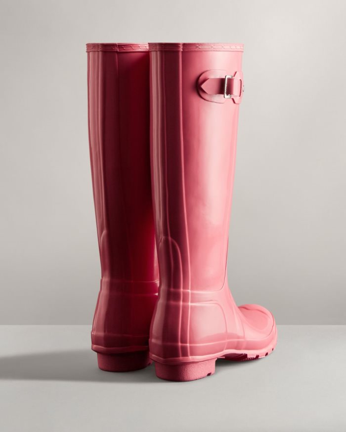 Pink Women's Hunter Original Tall Gloss Rain Boots | On0CfN40