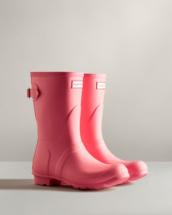 Pink Women's Hunter Short Back Adjustable Rain Boots | lx8WHX5X