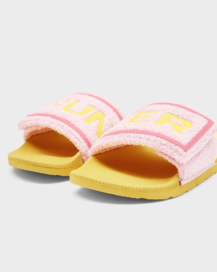 Pink / Yellow Women's Hunter Terry Towelling Logo Adjustable Slides | Dg84EaBk