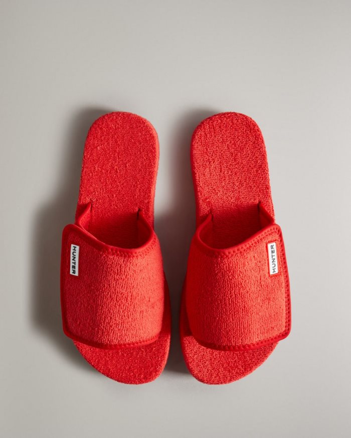 Red Women's Hunter Terry Towelling Beach Platform Adjustable Slides | zCEwl13A