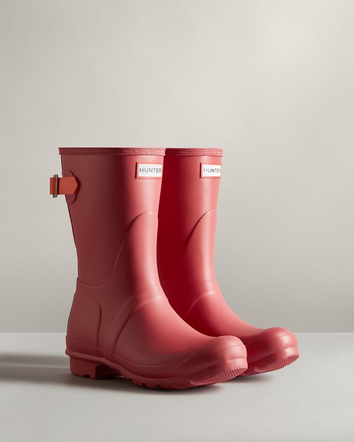 Rose / Orange Women's Hunter Short Back Adjustable Rain Boots | ZFwz3xjT