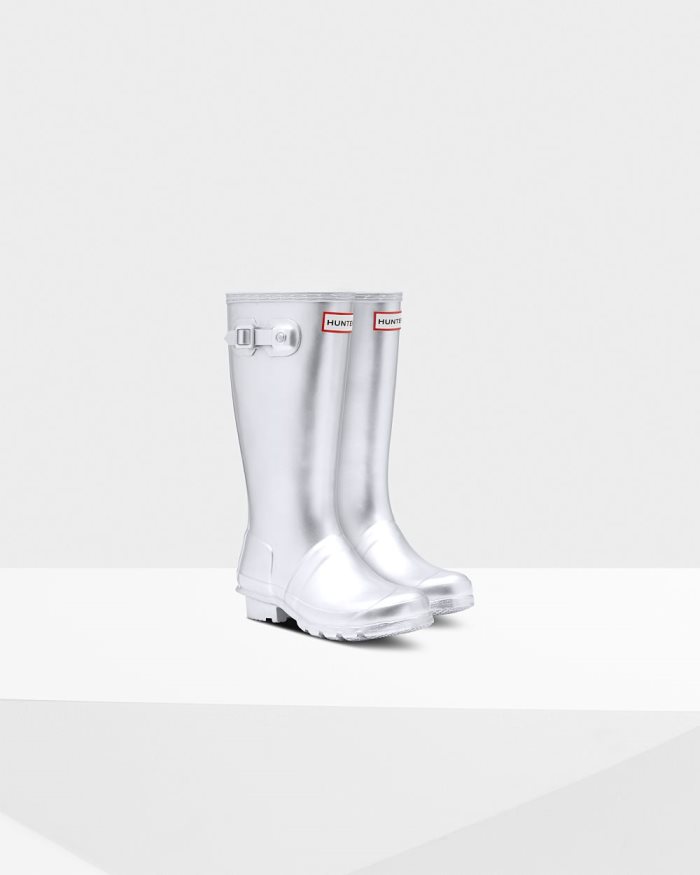 Silver Kids' Hunter Metallic Rain Boots | ho9gXBft