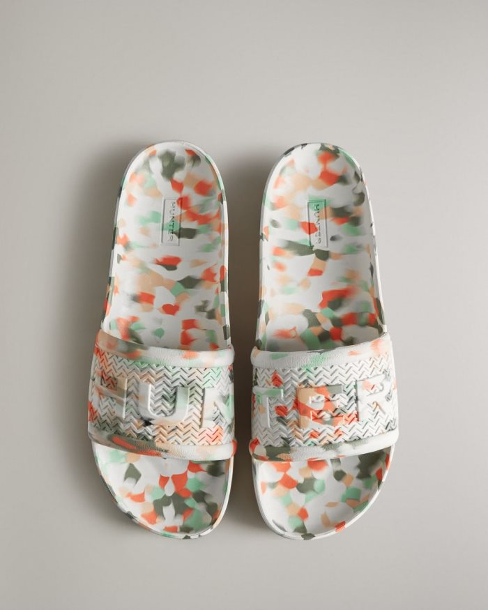 White Men\'s Hunter BLOOM™ Marble Slides | 3YcSeoHt