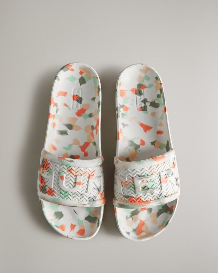 White Women\'s Hunter BLOOM™ Marble Slides | 2bOWTpAg