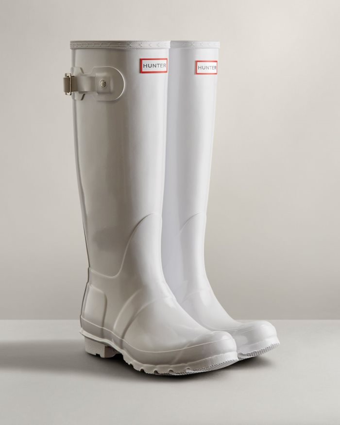 White Women's Hunter Original Tall Gloss Rain Boots | tUzhoieN