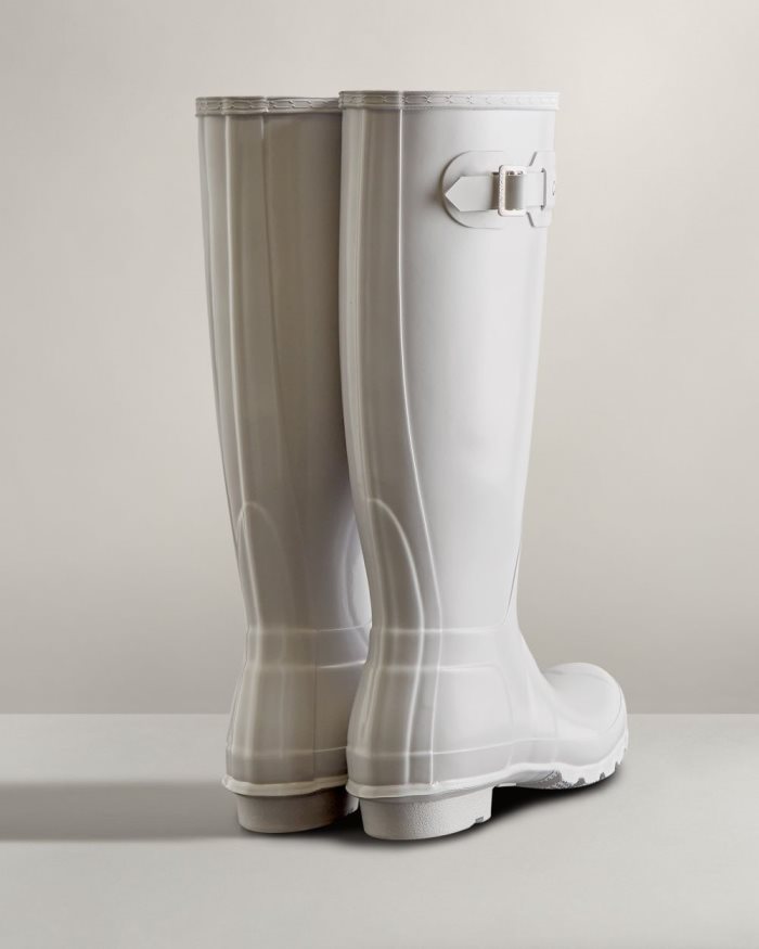 White Women's Hunter Original Tall Gloss Rain Boots | tUzhoieN