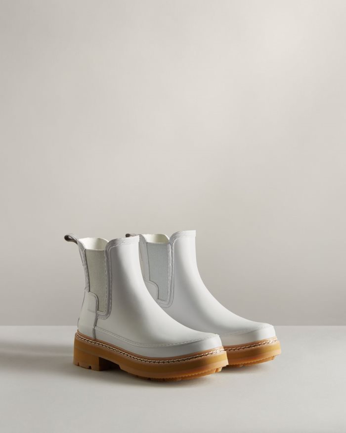 White Women's Hunter Refined Stitch Detail Chelsea Boots | 60HSUznK