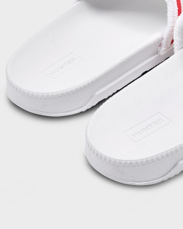 White Women's Hunter Terry Towelling Logo Adjustable Slides | 9MSUHDnL