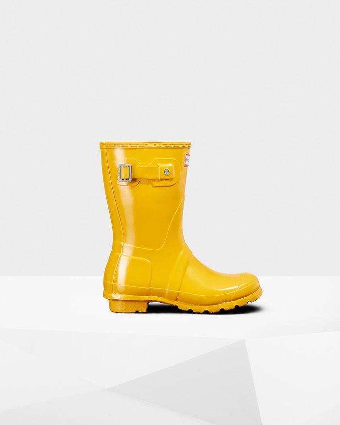 Yellow Women\'s Hunter Original Short Gloss Rain Boots | 6inytQ1T